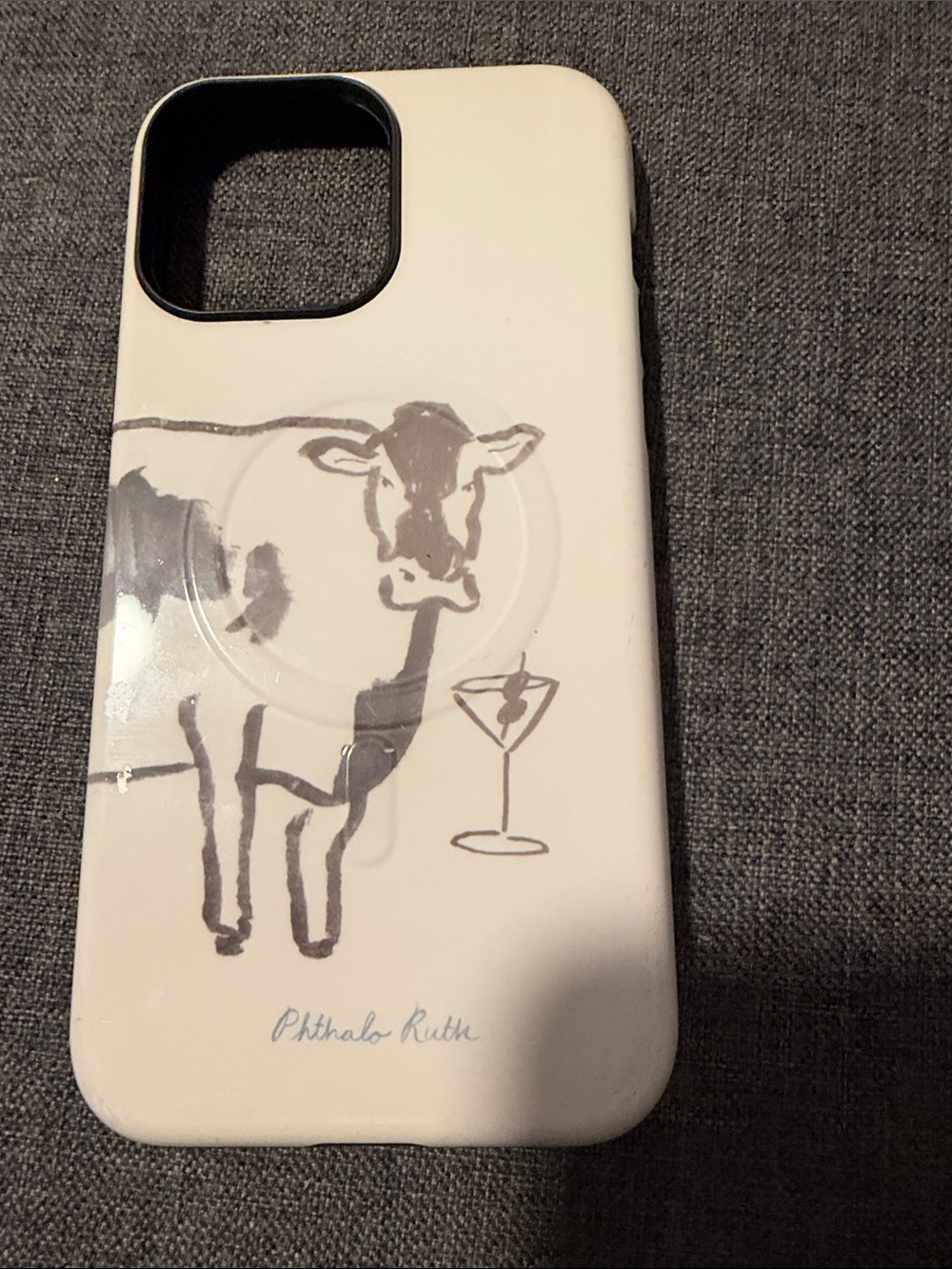 White Cow Illustration Phone Case with Signature Accent